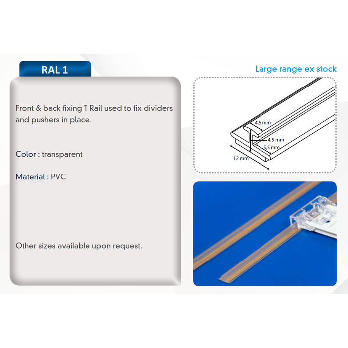 Transparent Label Railing Adhesive Transparent T-Rail Shelf Merchandising Strip — Hang and Display