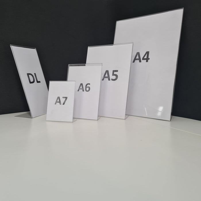 Angled Clear Counter Top Sign Holder & Menu Stand A7