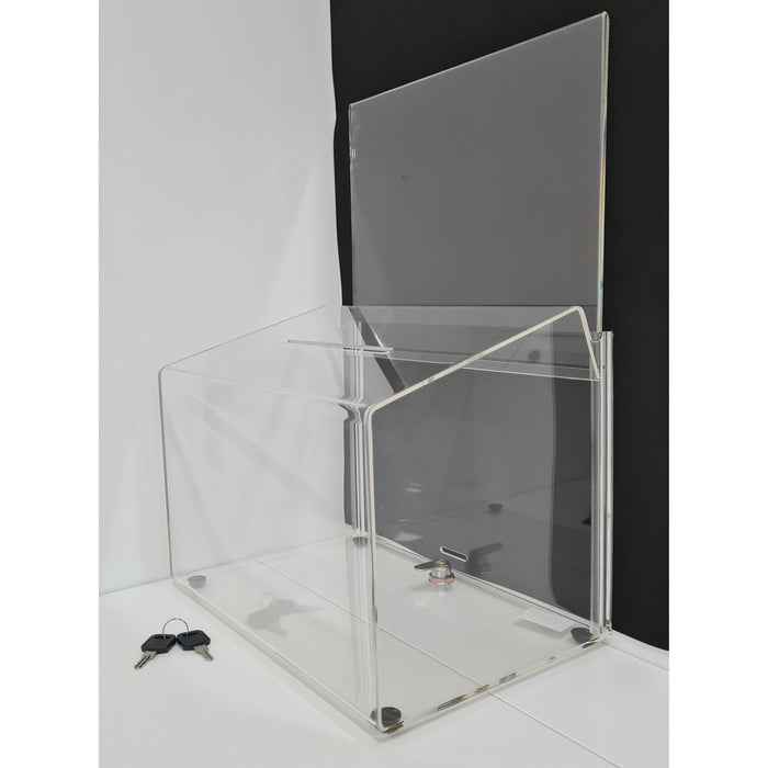 Clear Acrylic Ballot Box Suggestion or Charity Box with Lock and Key
