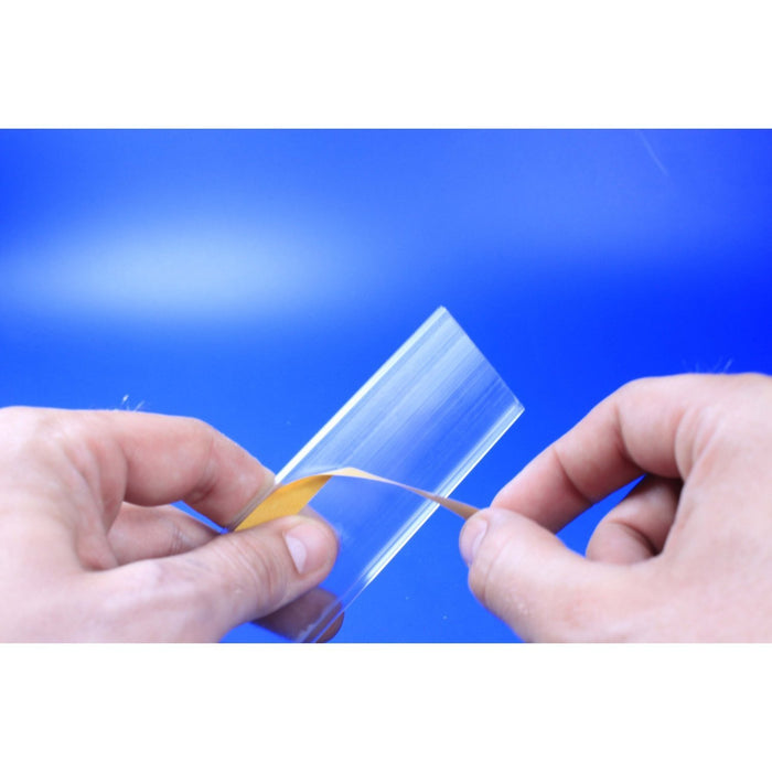Clear Flat Data Strip with adhesive backing 26mm ticket height LAB4-26 - Hang and Display
