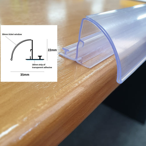 Curved Bullnose POP Data Strip with T Rail and Adhesive 30mm Ticket