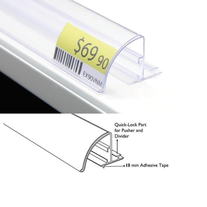Curved Bullnose POP Data Strip with T Rail and Adhesive-Data Strip-Hang and Display