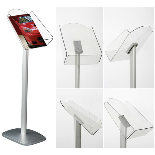 Floor Standing A4 Brochure Stand with Acrylic Tray Brochure Dispenser