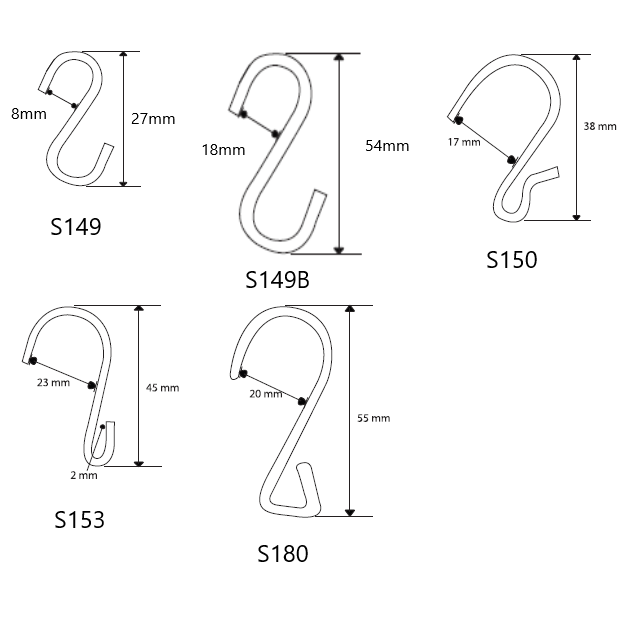 Metal S Hook S149 S149B S150 S153 S180 - Hang and Display