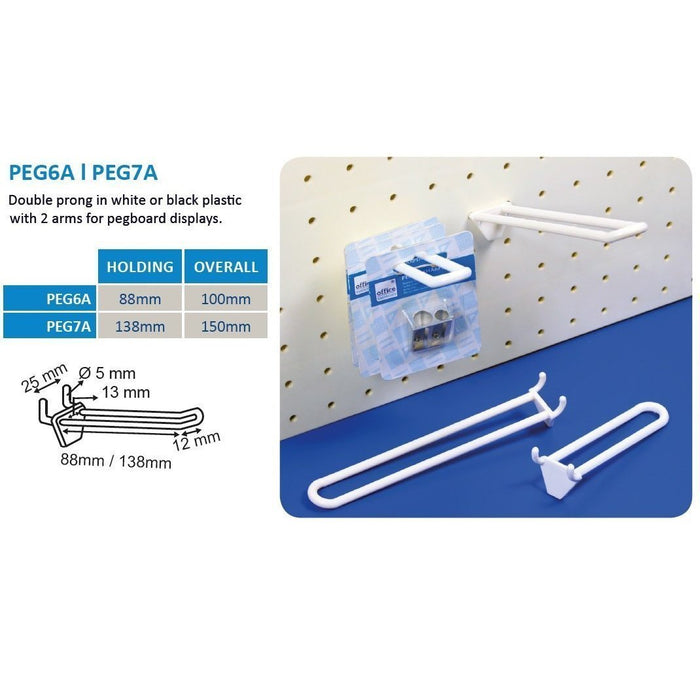 Pegboard Double Prong Loop Plastic Merchandising Hook PEG6 PEG7 - Hang and Display