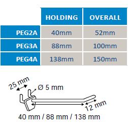 Pegboard Single Prong Plastic Merchandising Hook PEG2A PEG3A PEG4A - Hang and Display
