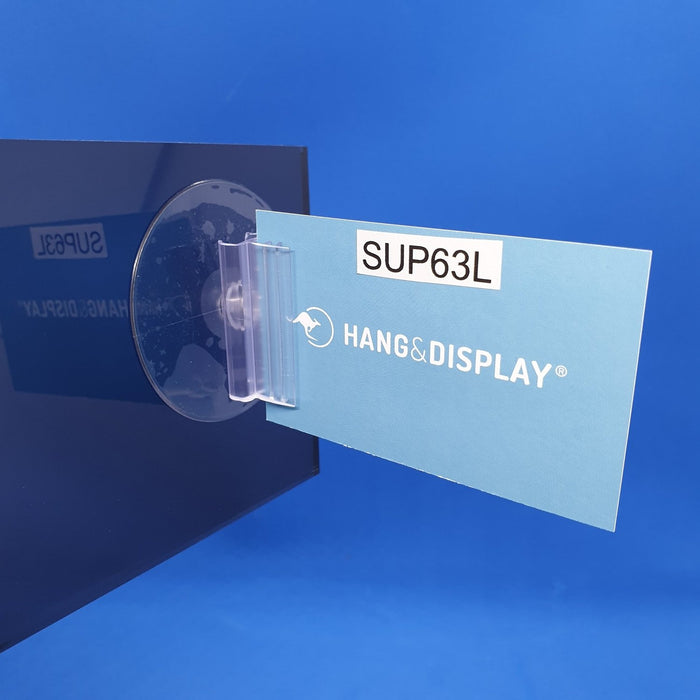 Suction Cup with Perpendicular SuperGrip Sign Holder up to 2.5mm Capacity SUP63-Supergrip with Suction Cup-Hang and Display