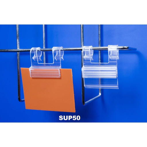 SuperGrip Double Hook Hanging Sign Holder for Wire Basket and Grid Mesh SUP50 - Hang and Display