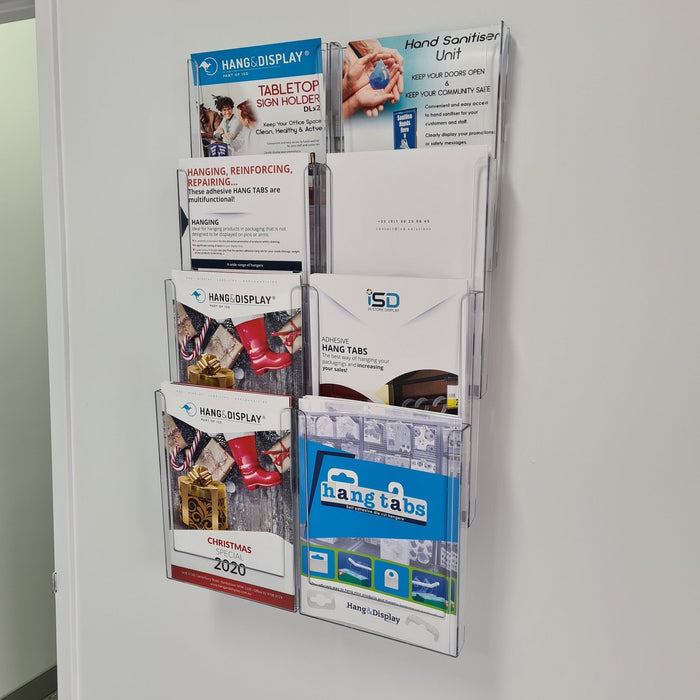 Wall Mounted A4 Brochure Holder 8 Pockets in 2 Rows
